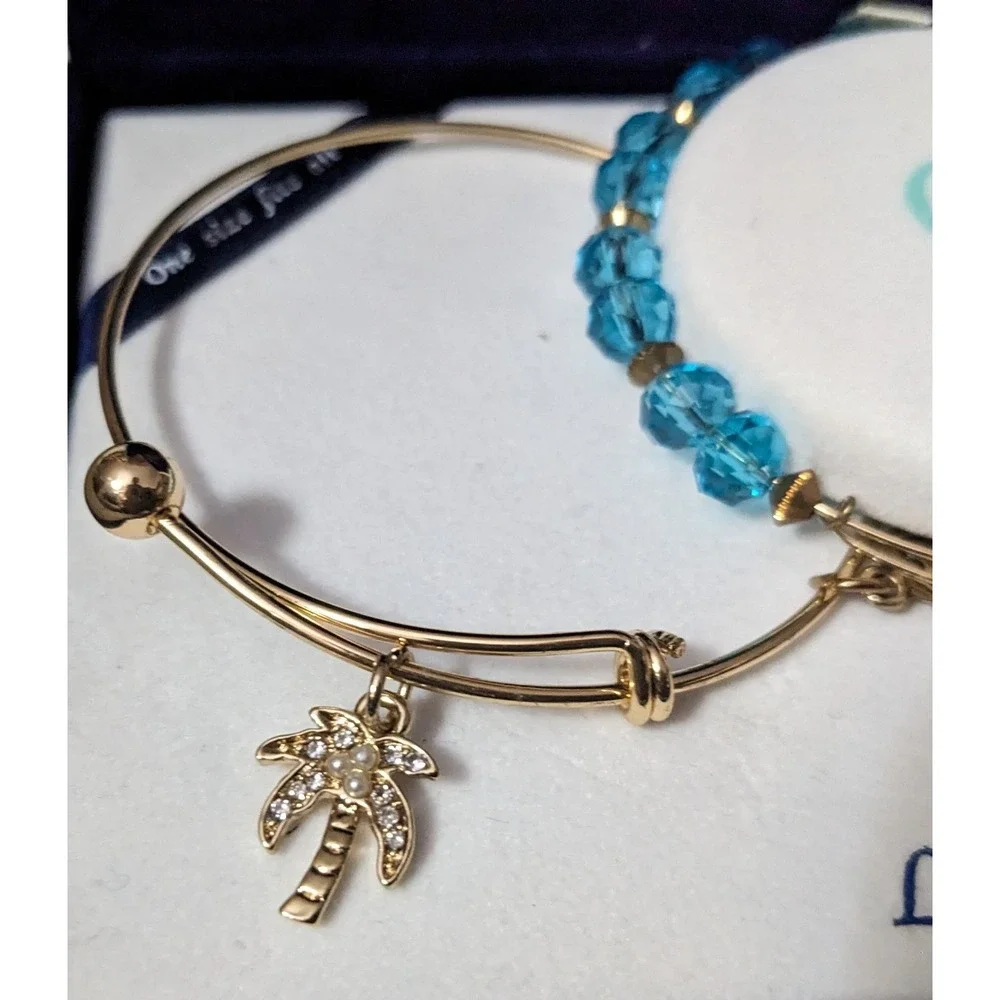 3 PC Bracelet Set Life's‎ A Beach New Gift Ocean Flip Flop Palm Dangle Nautical
